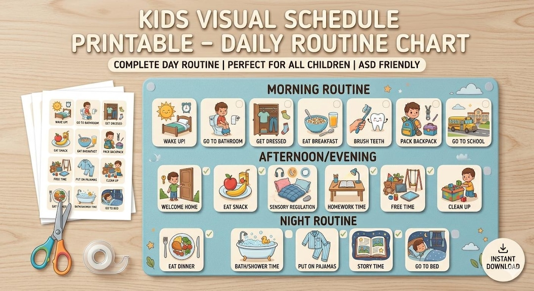Visual Routine Chart for Kids – Daily Schedule Printable – Autism ...
