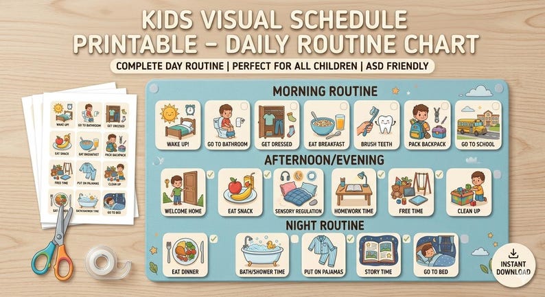 Visual Routine Chart for Kids – Daily Schedule Printable – Autism ...