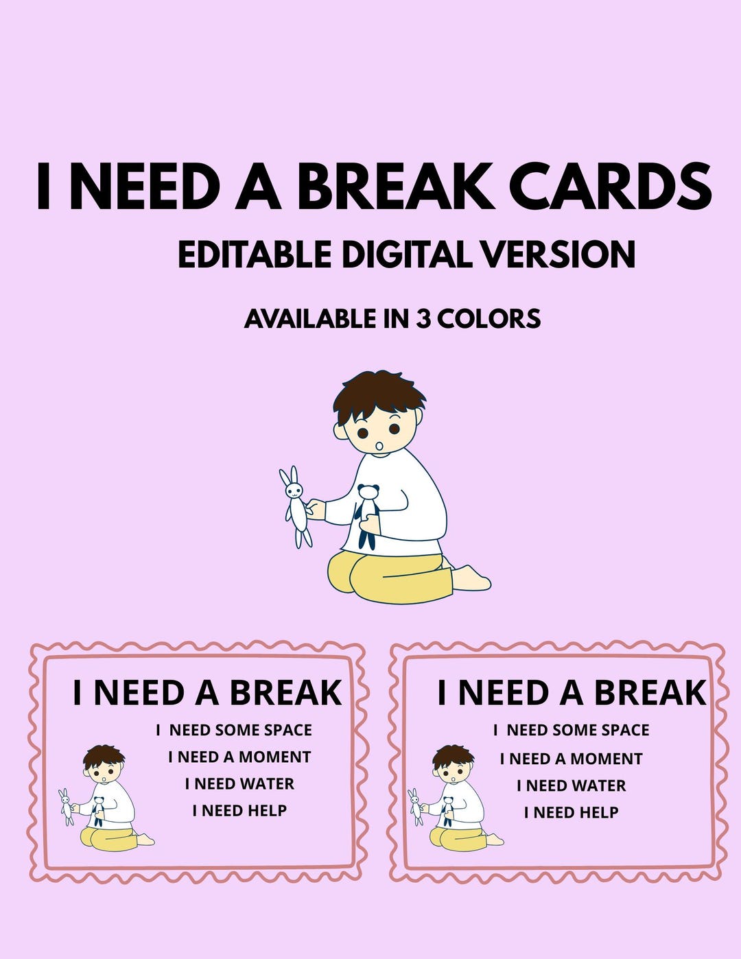 Autism Break Cards Printable Calm Down Cards for Kids – I Need a Break ...