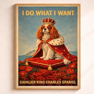 Pintura de Cavalier King Charles Spaniel, retrato de perro vintage, imagen de amante, arte de pared, obra de arte, póster