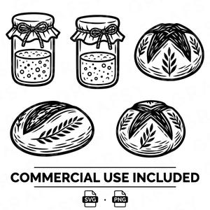 Sourdough Clipart SVG Bread Starter PNG Jar Baker Loaf Bakery Vector Download Cricut