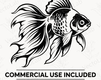 Peixinho dourado SVG, clipart de peixe de aquário, animal de estimação aquático tropical sofisticado, vetor PNG