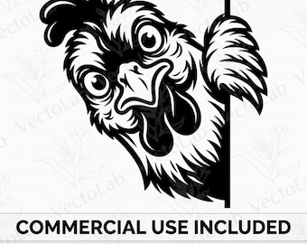 Kikande kyckling SVG PNG DXF tupp ansikte gårdsdjur digital nedladdning vektor clipart