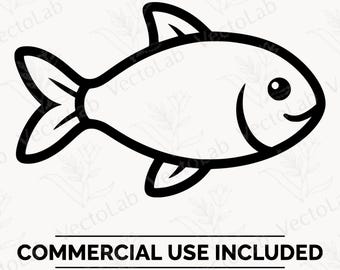Arte linear simples em SVG de peixe, representando a vida marinha do oceano e a vida aquática em um aquário (PNG).