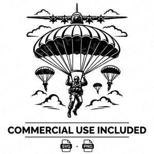 Airborne SVG Paratrooper Parachute PNG Military Vector Digital Download Clipart