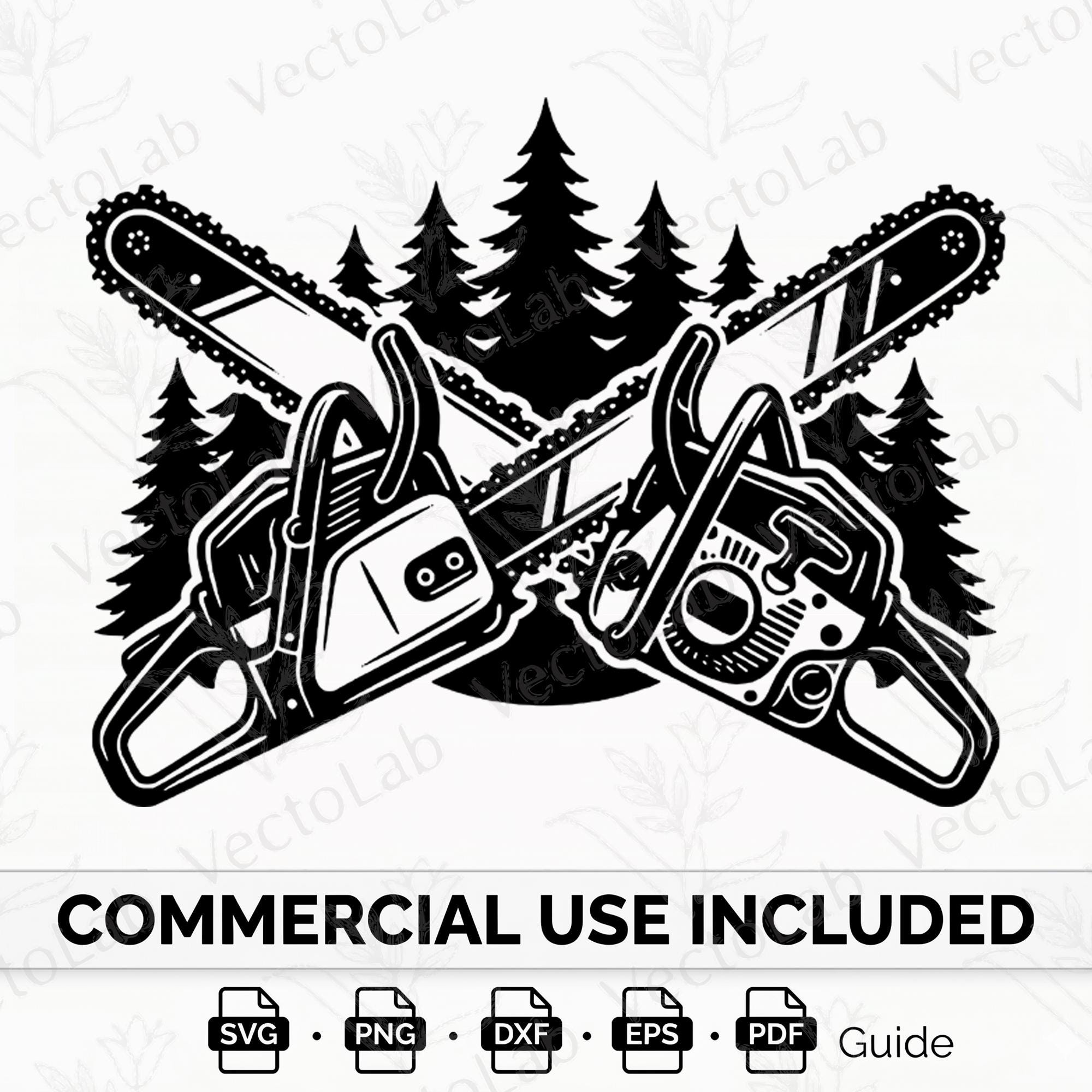 Chainsaw SVG PNG DXF Crossed Saws Forest Scene Lumberjack Digital ...