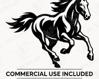 SVG de cavalo correndo, garanhão Mustang galopando, equino selvagem, clipart equestre PNG para Cricut