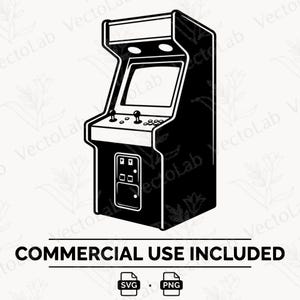 Arkadskåp SVG Retro PNG Vektor Clipart Spelmaskin Digital Nedladdning