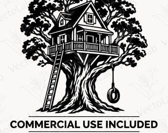 Download digital em SVG e PNG de casa na árvore, clipart vetorial, design de árvore de floresta fantástica.