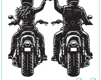Biker Couple SVG Motorcycle Heart Hands PNG His Hers Rider Cruiser Vector Clipart Decal