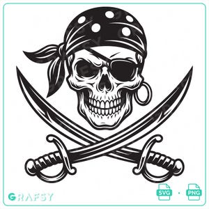Jolly Roger SVG Piracka Czaszka Bandana Skrzyżowane Miecze PNG Opaska na Oko Wektor Clipart
