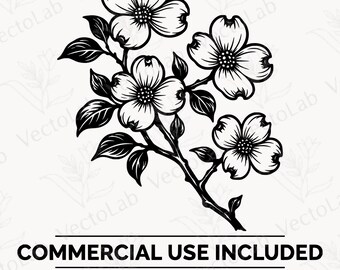 Flor de Corniso SVG PNG Ramo de Floração Clipart Botânico Jardim Floral Natureza