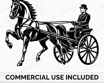 Desenho vetorial PNG de um cavalo Hackney conduzindo uma carruagem, para download digital e máquina Cricut.