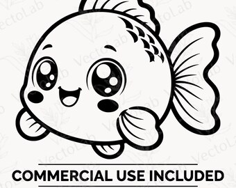 Peixe de aquário SVG Kawaii, animal de estimação tropical fofo, clipart aquático PNG