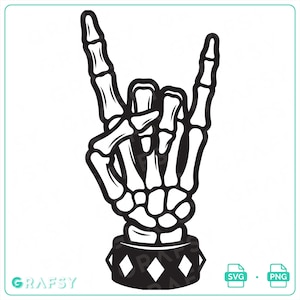 Metalhead SVG Skeleton Rock Hand Devil Horns PNG Heavy Metal Vector Clipart Decal