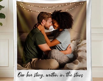 Personalized Couple Photo Blanket, Romantic Picture Throw For Anniversary,Parents And Family, Wedding Or Valentine’s Day