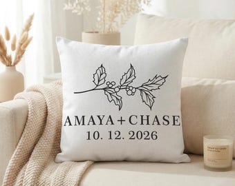 Personalized Wedding Flower Pillow Cover, Custom Couple Name Cushion, Engagement Gift, Bridal Shower Decor, Romantic Bedroom Accent