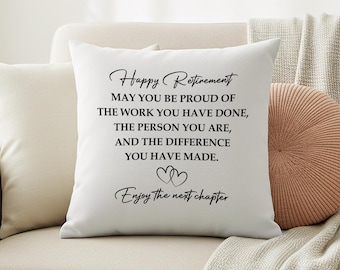 Happy Retirement Pillow, Happy Retirement Gift For Coworker, New Chapter Keepsake, Inspirational Office Decor