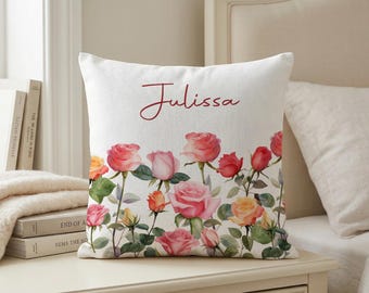 Personalized Name Birth Floral Pillow Cover, Cushion Cover, Romantic Bedroom Decor, Mother’s Day Gift, Cottagecore Home Accent