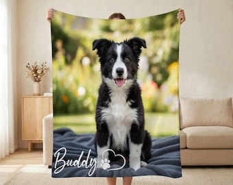 Custom Pet Photo Blanket,Dog Memorial Gift For Pet Lovers, Cozy Keepsake Throw For Home Decor