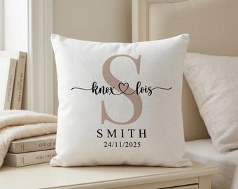 Personalized Wedding Family Name Pillow Cover, Custom Couple Name Cushion Case, Monogram Throw Pillow, Engagement Gift, Bridal Shower Decor