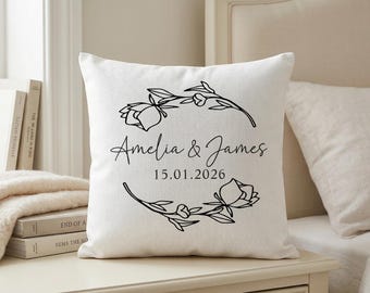 Personalized Wedding Pillow Cover, Custom Couple Name Cushion Cover, Engagement Gift, Anniversary Decor, Romantic Bedroom Accent