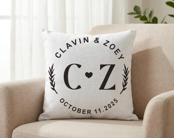 Personalized Wedding Pillow Cover, Couple Name Cushion Cover, Monogram Anniversary Gift, Newlywed Home Decor