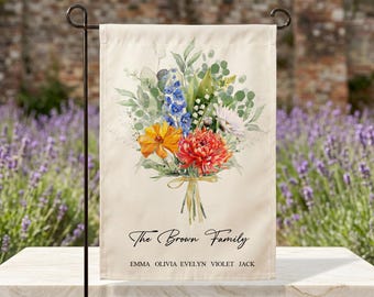 Personalized Floral Family Name Flag Flag, Custom Welcome Porch Decor, Housewarming Gift, Outdoor Entryway Accent