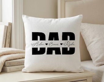 Custom Dad Pillow Cover, Personalized Father Gift, Family Name Cushion Cover, Father's Day Bedroom Decor