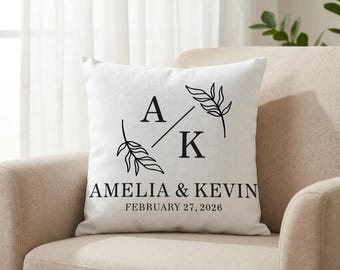 Personalized Wedding Name Pillow Cover, Custom Couple Name Cushion, Engagement Gift, Anniversary Home Decor