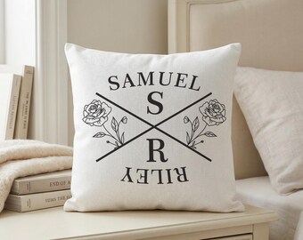 Personalized Couple Pillow Cover, Custom Initial Name Cushion, Wedding Gift For Newlyweds, Romantic Bedroom Decor