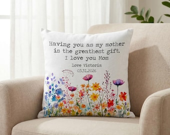 Personalized Wildflower Pillow Cover,Throw Pillowcase Mother Gift , I Love You Mom Cushion Cover, Mother's Day Gift, Bedroom Decor