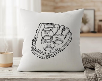 Personalized Baseball Pillow Case, Custom Kids Names Baseball Glove Cushion, Sports Mom Gift, Dad Coach Gift, Baseball Room Decor