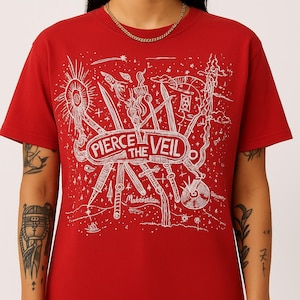Pierce The Veil T-Shirt: Red Cosmic Graphic, Emo Post-Hardcore Band Tee