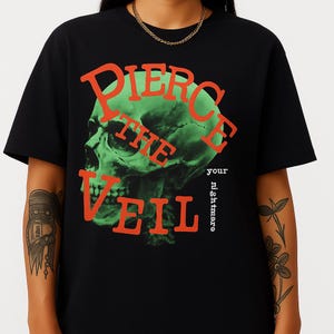 Pierce The Veil T-Shirt: Green Skull Graphic, Emo Post-Hardcore Band Tee