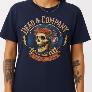 Dead and Company Summer Tour Shirt Skull Roses Headphones Tee Bootleg Vintage Grateful Dead Band Merch
