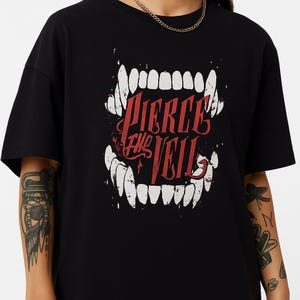 Pierce The Veil T-Shirt: Vampire Teeth Graphic, Emo Post-Hardcore Band Tee