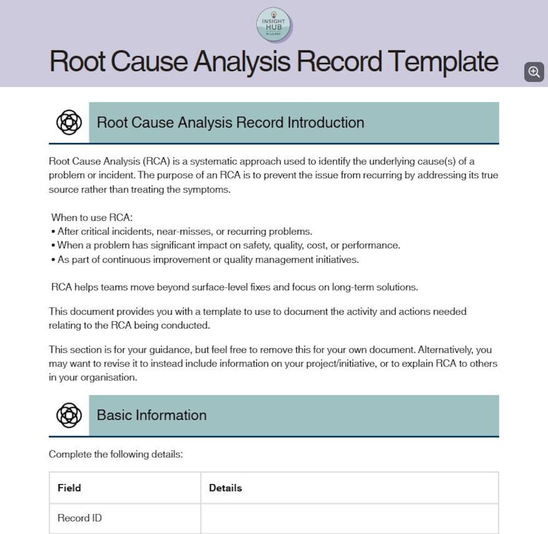 Simple Rcca Template Root Cause Analysis Template: RCA Toolkit for Process Improvement ...