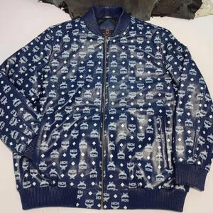 Vintage MCM-Inspired Faux Leather Bomber Jacket Unisex Streetwear