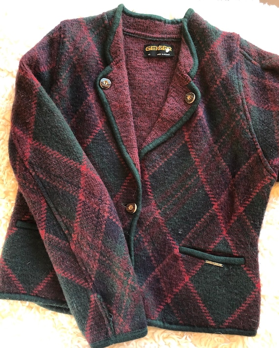 Vintage GEIGER plaid sweater plaid coat plaid jack