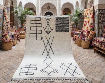 Handmade Wool Berber Rug, Black White Geometric Boho Carpet