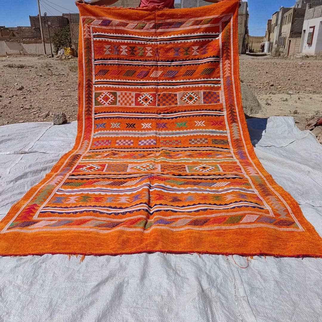 Atlas Mountains Rug Azilal Orange Atlas Mountain Moroccan Kilim Rug – Handwoven Boho Wall ...