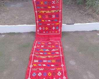 Small Moroccan Rug Handmade, Red Berber Wool, Colorful Tribal Boho Bathroom Rug