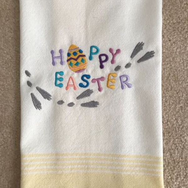 Easter Embroidered Towel  - Happy Easter Footprints