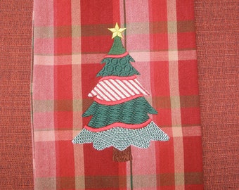 Patchwork Christmas Tree Embroidered Towel