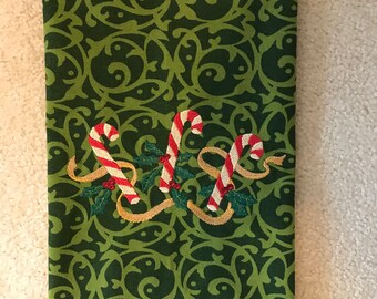 Candy Cane with Ribbon Christmas Embroidered Towel