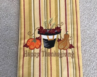 Thanksgiving Pilgrims Bounty Embroidered Towel