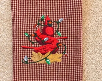 Christmas Embroidered Towel - Deck the Halls with Cardinals Stack