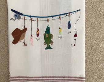 Fishing Clothesline - Embroidered Towel