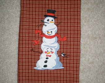 Christmas Embroidered Towel - Snowmen Stack